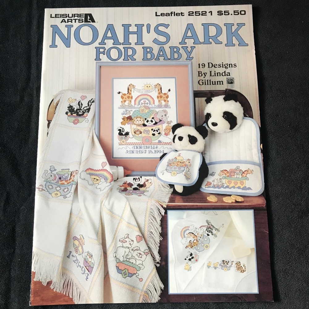 Vtg Cross Stitch Pattern Book Noah's Ark For Baby 19 Designs Leisure Arts